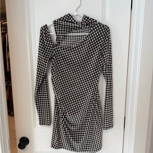 Naked Wardrobe Black & White Houndstooth Mini Dress